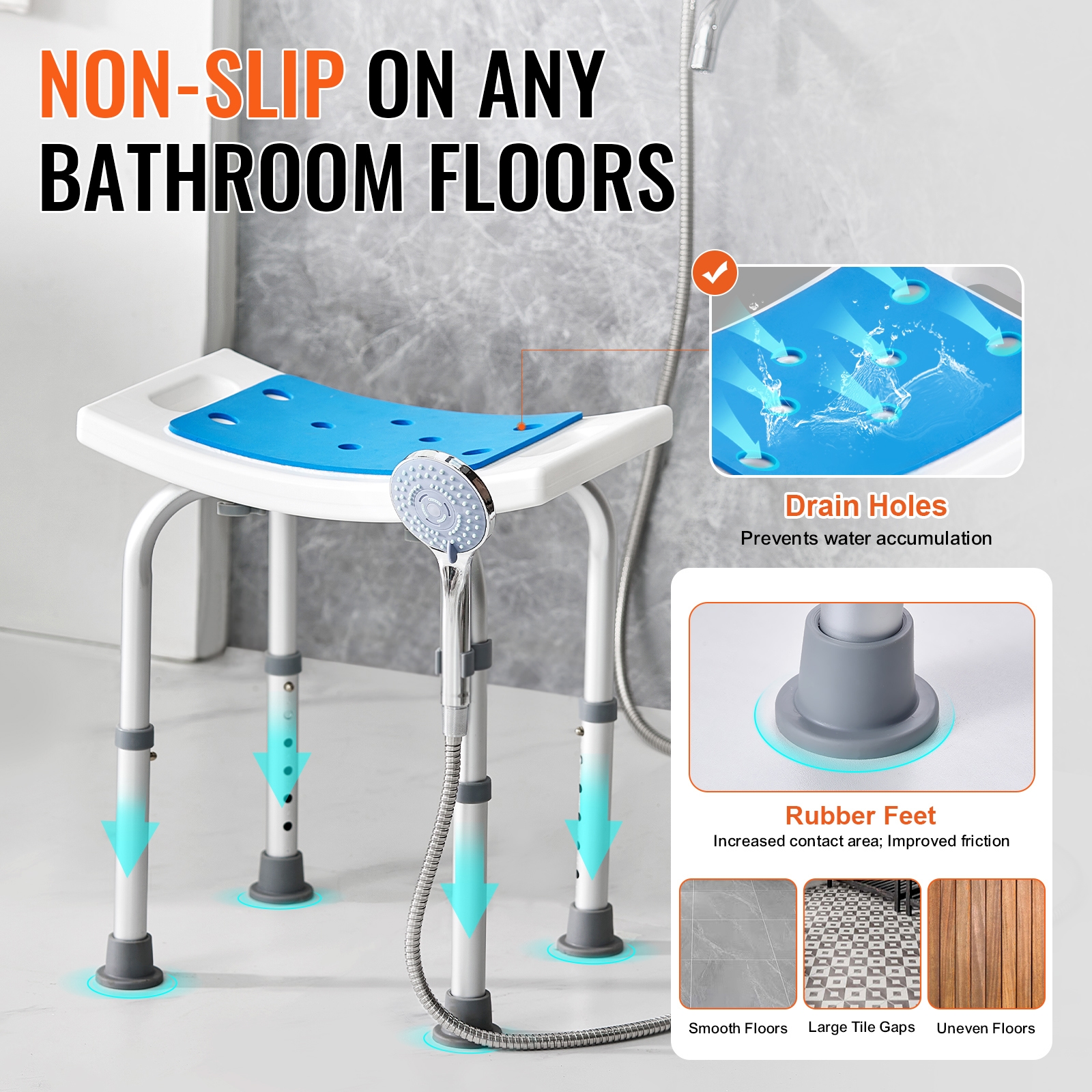 Shower Chair Adjustable Height Stool For Elderly And Disabled_voghion.com